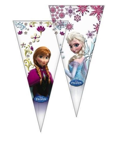 10 Sacchetti cono 20x40 Frozen - di alta qualità, ideali per il carnevale, feste a tema ed eventi speciali.